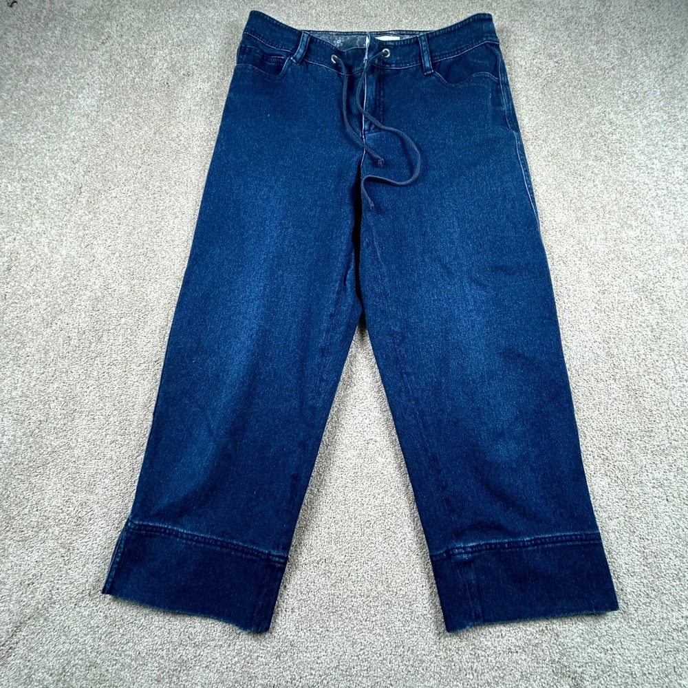Coldwater Creek Capri Jeans Womens 8 Blue Denim Cotton Dark Wash Ankle Slit